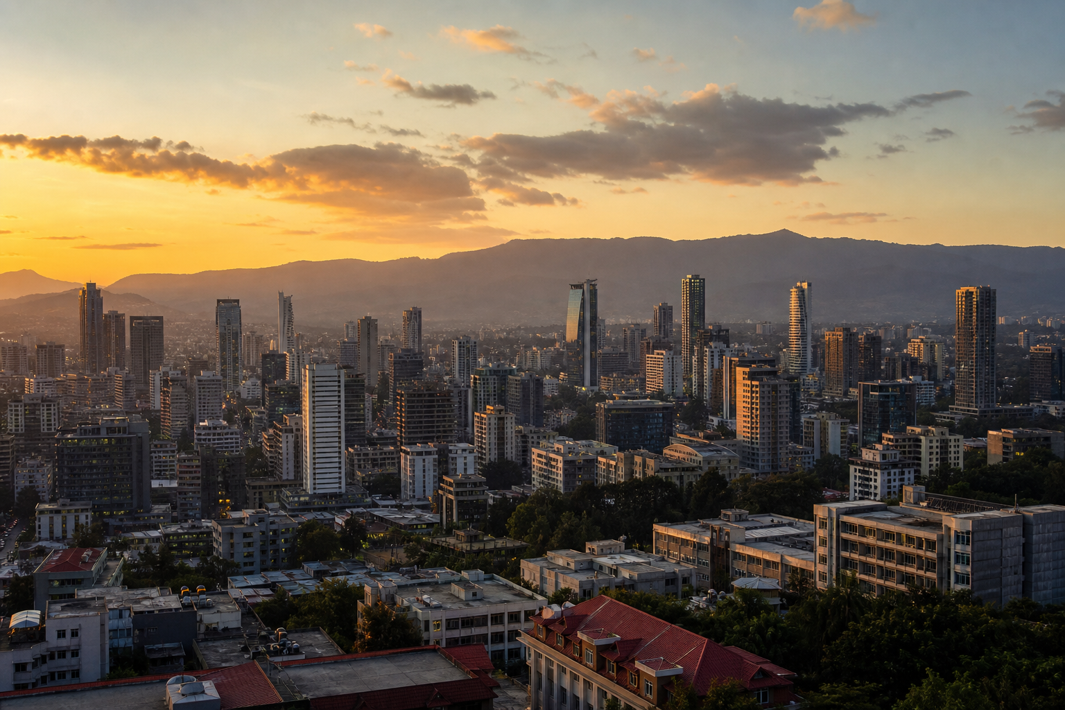 Addis Ababa skyline at dusk